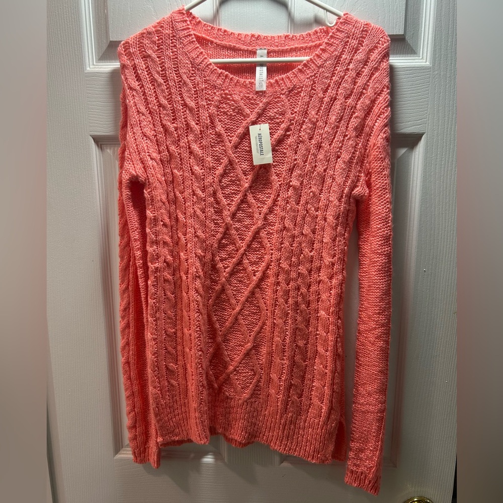 Aeropostale Women's Pink Cable Knit Sweater NWT